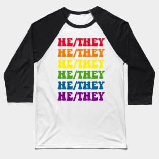 He/They Retro Rainbow Font Baseball T-Shirt